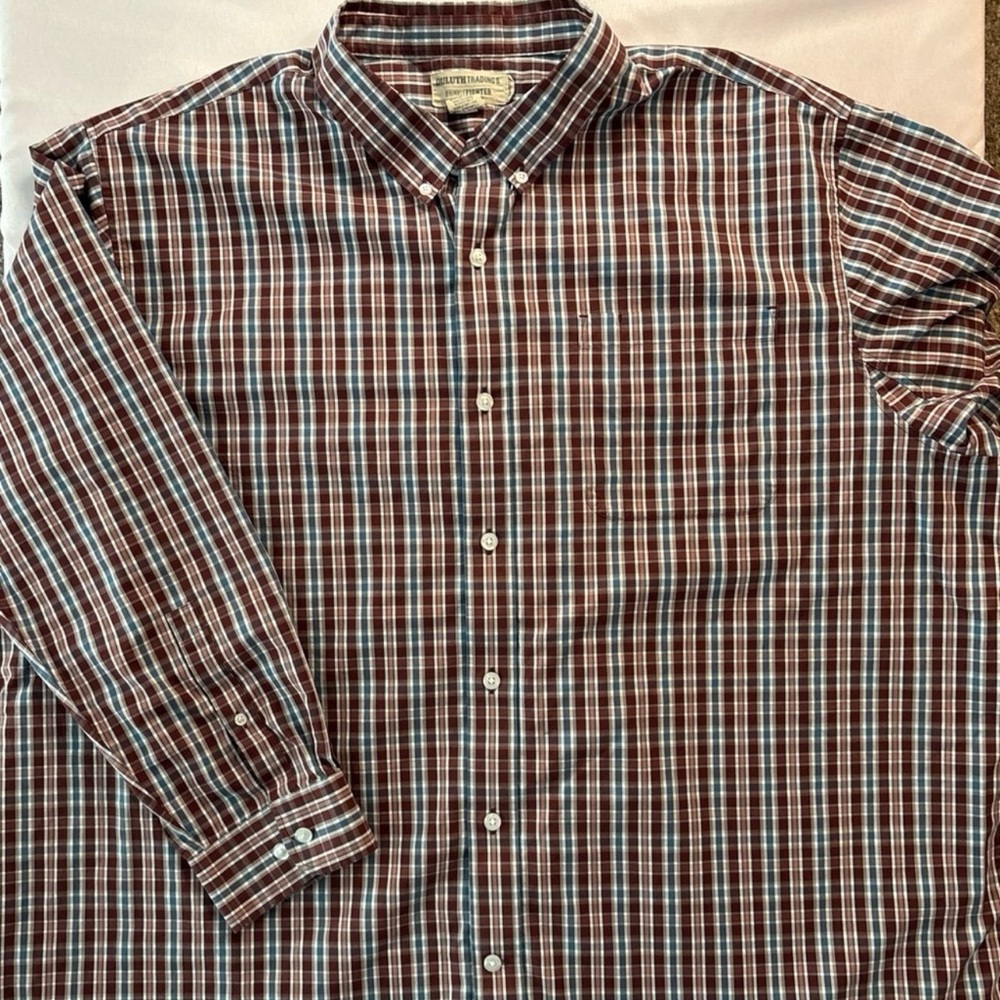 Duluth Trading Co Red and Blue Plaid Button Down Shirt